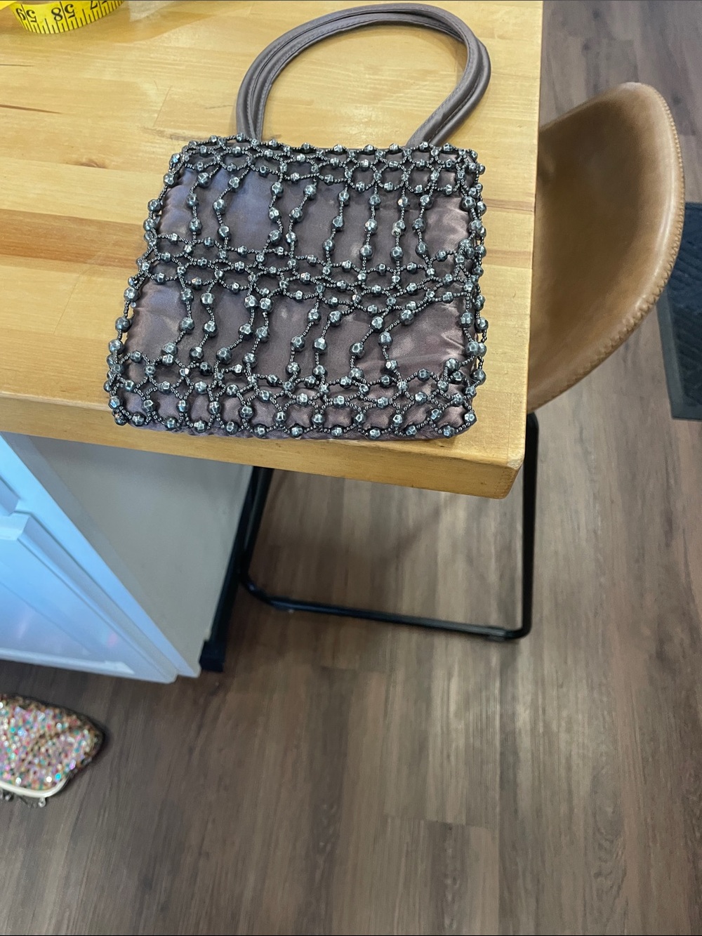Beaded Brown Evening Tote Bag - Unbranded